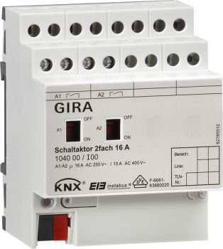 Gira 104000,Schaltaktor 2f 16 A Hand KNX REG