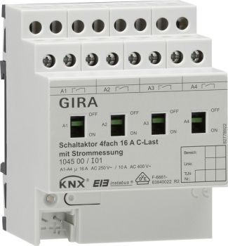 Gira 104500,Schaltaktor 4f 16 A Hand + Strom C-Last KNX REG