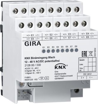 Gira 212800,Binäreing. 8f 12 - 48 V AC/DC pot.frei KNX REG