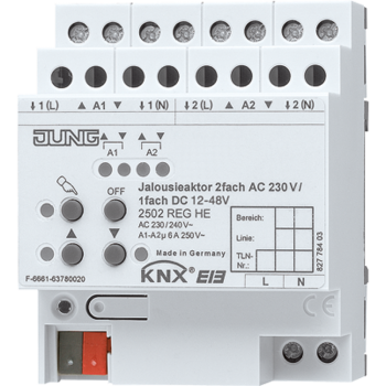 Jung 2502REGHE, KNX Jalousieaktor 2fach AC 110-230 V, 1fach DC 12-48 V