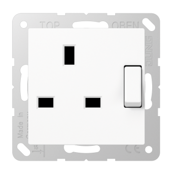 Jung A3171WW, Abschaltbare Steckdose, British Standard, 13 A 250 V ~, Schraubklemmen BS 1363-1, 4 mm2, ohne Krallen, integrierter erhöhter Berührungsschutz, SAFETY+