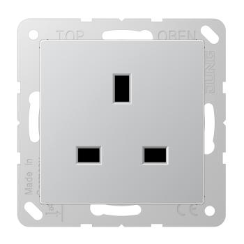 Jung A3521AL, Steckdose, 13 A 250 V ~, Schraubklemmen BS 1363-1, 4 mm2, ohne Krallen, integrierter erhöhter Berührungsschutz, SAFETY+, Serie A, aluminium