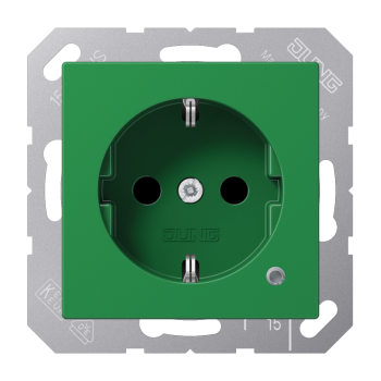 Jung A1520BFKOGN, SCHUKO Steckdose, 16 A 250 V ~, mit Funktionsanzeige, integrierter erhöhter Berührungsschutz, SAFETY+, Thermoplast, Serie AS/A, grün (für SV)