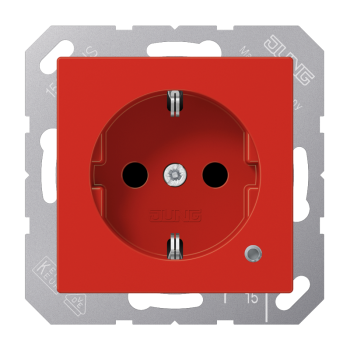 Jung A1520BFKORT, SCHUKO Steckdose, 16 A 250 V ~, mit Funktionsanzeige, integrierter erhöhter Berührungsschutz, SAFETY+, Thermoplast, Serie AS/A, rot