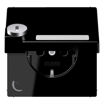 Jung LS1520NAKLSLSW, SCHUKO Steckdose, 16 A 250 V ~, mit Schriftfeld, integrierter erhöhter Berührungsschutz, SAFETY+, Klappdeckel, mit Sicherheitsschloss, Thermoplast, Se