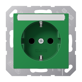 Jung A1520BFKINAGN, SCHUKO Steckdose, 16 A 250 V ~, mit Schriftfeld, integrierter erhöhter Berührungsschutz, SAFETY+, Thermoplast, Serie AS/A, grün (für SV)