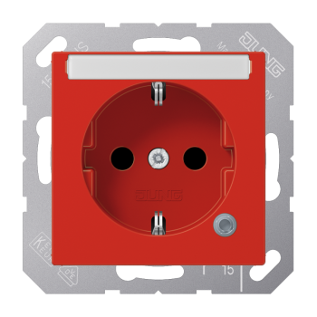Jung A1520BFNAKORT, SCHUKO Steckdose, 16 A 250 V ~, ohne Krallen, mit Funktionsanzeige, mit Schriftfeld, integrierter erhöhter Berührungsschutz, SAFETY+, Thermoplast, Ser