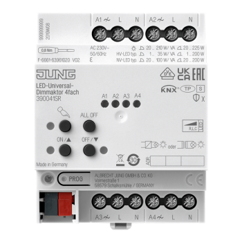 Jung 390041SR, KNX LED-Universal-Dimmaktor, 4fach, AC 110 ... 230 V ~, 50/60 Hz, 4 TE, Secure