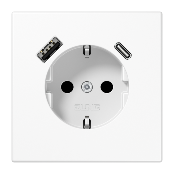 Jung LS1520-15CAWW, SCHUKO Steckdose 16 A 250 V ~, mit USB-Ladegerät 1 x Typ A + 1 x Typ C, integrierter erhöhter Berührungsschutz, SAFETY+, Serie LS, alpinweiß