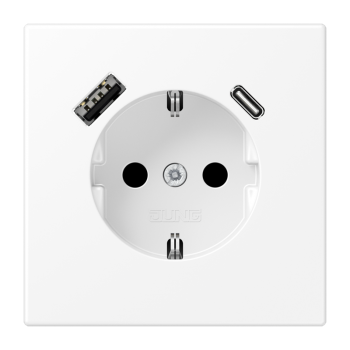 Jung LS1520-15CAWWM, SCHUKO Steckdose 16 A 250 V ~, mit USB-Ladegerät 1 x Typ A + 1 x Typ C, integrierter erhöhter Berührungsschutz, SAFETY+, Serie LS, schneeweiß matt