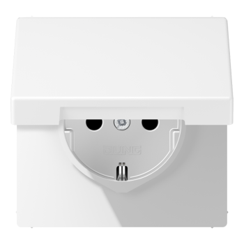 Jung LS1520BFKIKLWWM, SCHUKO Steckdose, 16 A 250 V ~, integrierter erhöhter Berührungsschutz, SAFETY+, Klappdeckel, Thermoplast lackiert, Serie LS, schneeweiß matt