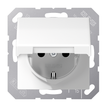 Jung SPAS1520KLWW, SCHUKO Steckdose, 16 A 250 V ~, Klappdeckel, Duroplast antimikrobiell, Serie AS, alpinweiß