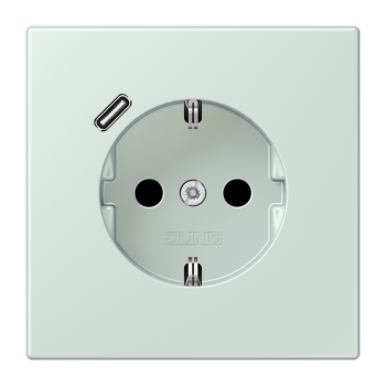 Jung LC1520-18C215, SCHUKO Steckdose 16 A 250 V ~, mit USB-Ladegerät 1 x Typ C, integrierter erhöhter Berührungsschutz, SAFETY+, Serie LS, céruléen pale