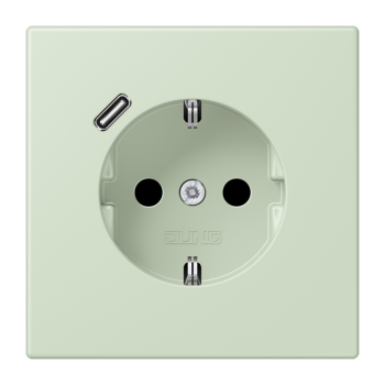 Jung LC1520-18C218, SCHUKO Steckdose 16 A 250 V ~, mit USB-Ladegerät 1 x Typ C, integrierter erhöhter Berührungsschutz, SAFETY+, Serie LS, vert anglâis pale