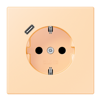 Jung LC1520-18C223, SCHUKO Steckdose 16 A 250 V ~, mit USB-Ladegerät 1 x Typ C, integrierter erhöhter Berührungsschutz, SAFETY+, Serie LS, ocre