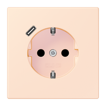 Jung LC1520-18C226, SCHUKO Steckdose 16 A 250 V ~, mit USB-Ladegerät 1 x Typ C, integrierter erhöhter Berührungsschutz, SAFETY+, Serie LS, orange pâle