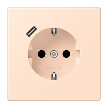 Jung LC1520-18C228, SCHUKO Steckdose 16 A 250 V ~, mit USB-Ladegerät 1 x Typ C, integrierter erhöhter Berührungsschutz, SAFETY+, Serie LS, rose pâle