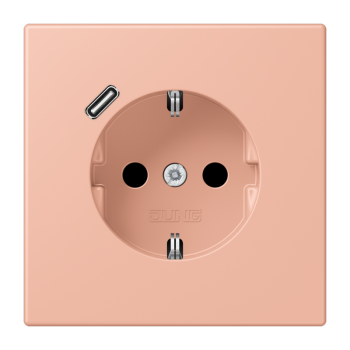 Jung LC1520-18C231, SCHUKO Steckdose 16 A 250 V ~, mit USB-Ladegerät 1 x Typ C, integrierter erhöhter Berührungsschutz, SAFETY+, Serie LS, rose clair