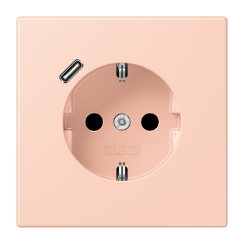 Jung LC1520-18C234, SCHUKO Steckdose 16 A 250 V ~, mit USB-Ladegerät 1 x Typ C, integrierter erhöhter Berührungsschutz, SAFETY+, Serie LS, l'ocre rouge clair