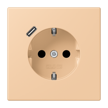 Jung LC1520-18C237, SCHUKO Steckdose 16 A 250 V ~, mit USB-Ladegerät 1 x Typ C, integrierter erhöhter Berührungsschutz, SAFETY+, Serie LS, terre sienne claire 31