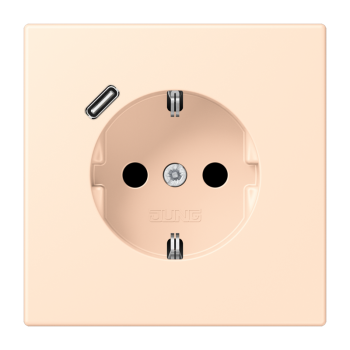 Jung LC1520-18C238, SCHUKO Steckdose 16 A 250 V ~, mit USB-Ladegerät 1 x Typ C, integrierter erhöhter Berührungsschutz, SAFETY+, Serie LS, terre sienne pâle