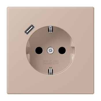 Jung LC1520-18C240, SCHUKO Steckdose 16 A 250 V ~, mit USB-Ladegerät 1 x Typ C, integrierter erhöhter Berührungsschutz, SAFETY+, Serie LS, ombre brûlée claire