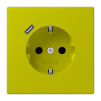 Jung LC1520-18C249, SCHUKO Steckdose 16 A 250 V ~, mit USB-Ladegerät 1 x Typ C, integrierter erhöhter Berührungsschutz, SAFETY+, Serie LS, vert olive vif