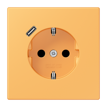 Jung LC1520-18C254, SCHUKO Steckdose 16 A 250 V ~, mit USB-Ladegerät 1 x Typ C, integrierter erhöhter Berührungsschutz, SAFETY+, Serie LS, ocre jaune clair