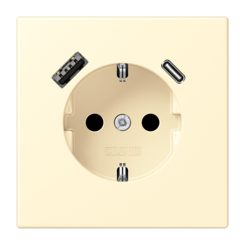 Jung LC1520-15CA201, SCHUKO Steckdose 16 A 250 V ~, mit USB-Ladegerät 1 x Typ A + 1 x Typ C, integrierter erhöhter Berührungsschutz, SAFETY+, Serie LS, blanc