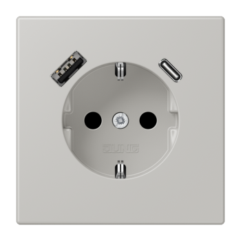 Jung LC1520-15CA205, SCHUKO Steckdose 16 A 250 V ~, mit USB-Ladegerät 1 x Typ A + 1 x Typ C, integrierter erhöhter Berührungsschutz, SAFETY+, Serie LS, gris clair 31