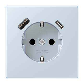 Jung LC1520-15CA209, SCHUKO Steckdose 16 A 250 V ~, mit USB-Ladegerät 1 x Typ A + 1 x Typ C, integrierter erhöhter Berührungsschutz, SAFETY+, Serie LS, outremer pale