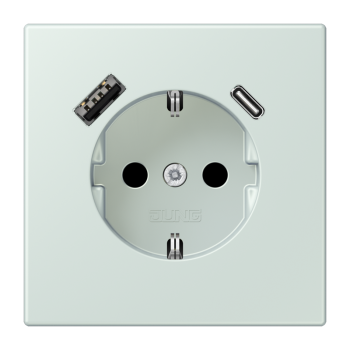 Jung LC1520-15CA215, SCHUKO Steckdose 16 A 250 V ~, mit USB-Ladegerät 1 x Typ A + 1 x Typ C, integrierter erhöhter Berührungsschutz, SAFETY+, Serie LS, céruléen pale