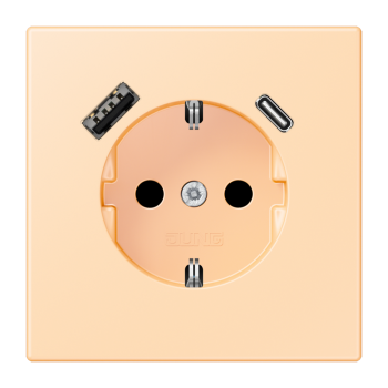 Jung LC1520-15CA223, SCHUKO Steckdose 16 A 250 V ~, mit USB-Ladegerät 1 x Typ A + 1 x Typ C, integrierter erhöhter Berührungsschutz, SAFETY+, Serie LS, ocre