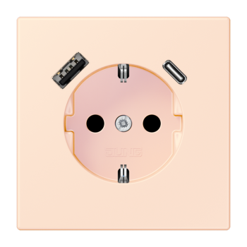 Jung LC1520-15CA226, SCHUKO Steckdose 16 A 250 V ~, mit USB-Ladegerät 1 x Typ A + 1 x Typ C, integrierter erhöhter Berührungsschutz, SAFETY+, Serie LS, orange pâle