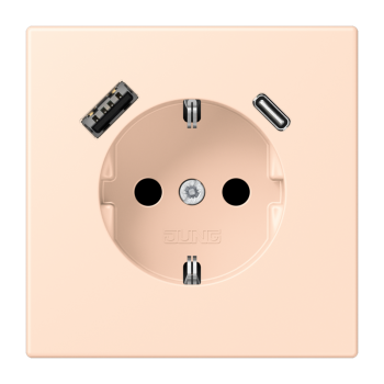 Jung LC1520-15CA228, SCHUKO Steckdose 16 A 250 V ~, mit USB-Ladegerät 1 x Typ A + 1 x Typ C, integrierter erhöhter Berührungsschutz, SAFETY+, Serie LS, rose pâle