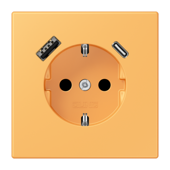 Jung LC1520-15CA254, SCHUKO Steckdose 16 A 250 V ~, mit USB-Ladegerät 1 x Typ A + 1 x Typ C, integrierter erhöhter Berührungsschutz, SAFETY+, Serie LS, ocre jaune clair