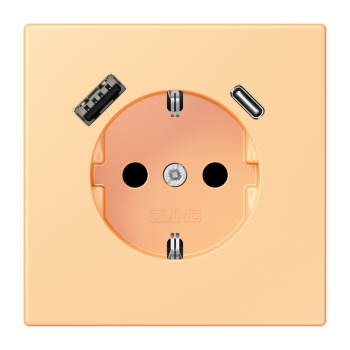 Jung LC1520-15CA258, SCHUKO Steckdose 16 A 250 V ~, mit USB-Ladegerät 1 x Typ A + 1 x Typ C, integrierter erhöhter Berührungsschutz, SAFETY+, Serie LS, terre sienne claire