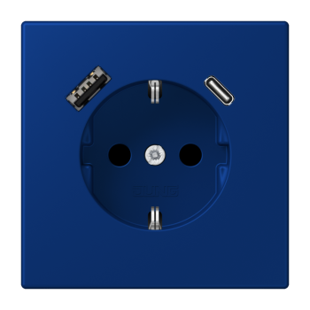 Jung LC1520-15CA261, SCHUKO Steckdose 16 A 250 V ~, mit USB-Ladegerät 1 x Typ A + 1 x Typ C, integrierter erhöhter Berührungsschutz, SAFETY+, Serie LS, bleu outremer foncé