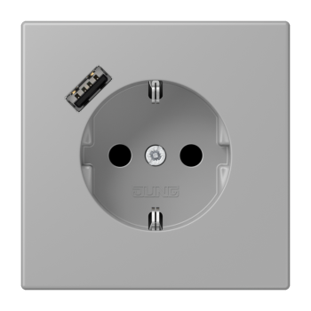 Jung LC1520-18A204, SCHUKO Steckdose 16 A 250 V ~, mit USB-Ladegerät 1 x Typ A, integrierter erhöhter Berührungsschutz, SAFETY+, Serie LS, gris moyen