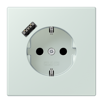 Jung LC1520-18A215, SCHUKO Steckdose 16 A 250 V ~, mit USB-Ladegerät 1 x Typ A, integrierter erhöhter Berührungsschutz, SAFETY+, Serie LS, céruléen pale