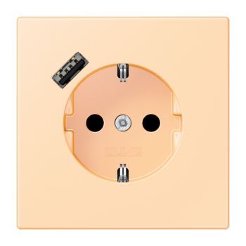 Jung LC1520-18A223, SCHUKO Steckdose 16 A 250 V ~, mit USB-Ladegerät 1 x Typ A, integrierter erhöhter Berührungsschutz, SAFETY+, Serie LS, ocre