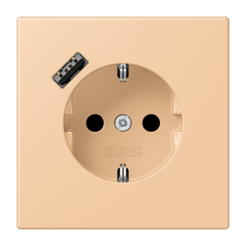 Jung LC1520-18A237, SCHUKO Steckdose 16 A 250 V ~, mit USB-Ladegerät 1 x Typ A, integrierter erhöhter Berührungsschutz, SAFETY+, Serie LS, terre sienne claire 31