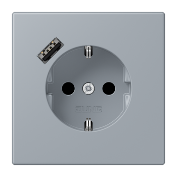 Jung LC1520-18A257, SCHUKO Steckdose 16 A 250 V ~, mit USB-Ladegerät 1 x Typ A, integrierter erhöhter Berührungsschutz, SAFETY+, Serie LS, gris clair 59