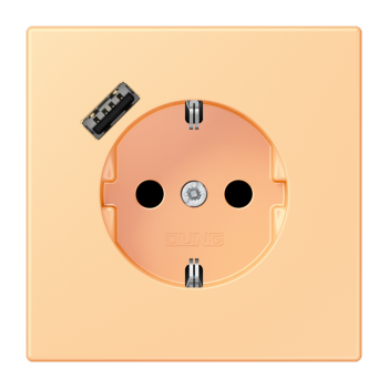 Jung LC1520-18A258, SCHUKO Steckdose 16 A 250 V ~, mit USB-Ladegerät 1 x Typ A, integrierter erhöhter Berührungsschutz, SAFETY+, Serie LS, terre sienne claire 59