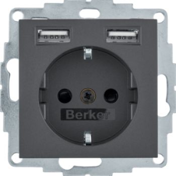 Berker 48031606, Steckdose SCHUKO/USB A-A, B.x, anthr.
