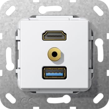 Gira 568103,HDMI USB 3.0 A M-Klinke K-Peitsche Einsatz Reinweiß