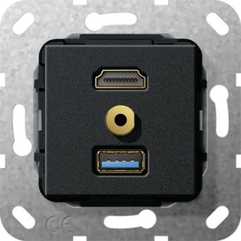 Gira 568110,HDMI USB 3.0 A M-Klinke K-Peitsche Einsatz Schwarz m