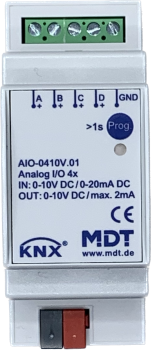MDT AIO-0410V.01,Analog I/O 4-fach, 2TE, REG, 0-10 V, Ein-/Ausgang umschaltbar
