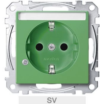 Merten MEG2303-0304,SCHUKO-Steckdose, Sonderstromkreis, Kontrolllicht, Schriftfeld, Berührungsschutz, Steckklemmen, SV, grün, System M