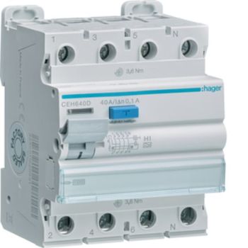 Hager CEH640D 4P 10kA 40A 100mA Typ HI Fehlerstromschutzschalter (CEH640D) Hager CEH640D 4P 10kA 40A 100mA Typ HI Fehlerstromschutzschalter (CEH640D)